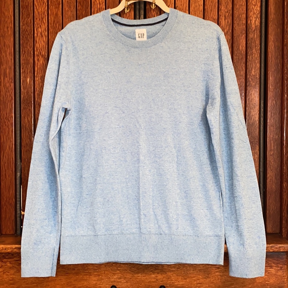 GAP MEN’S BLUE HEATHER LONG SLEEVE CREWNECK SWEATER